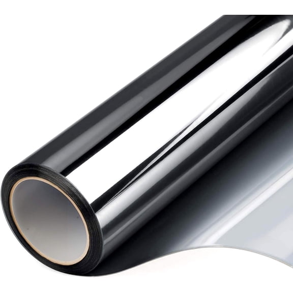 Tivkeber One Way Window Privacy Film, Reflective Tint for Daytime, Heat Control & UV Blocking, Static Cling Mirror Film for Home, Office, Glass Doors, Black Silver 17.5" x 7.8'