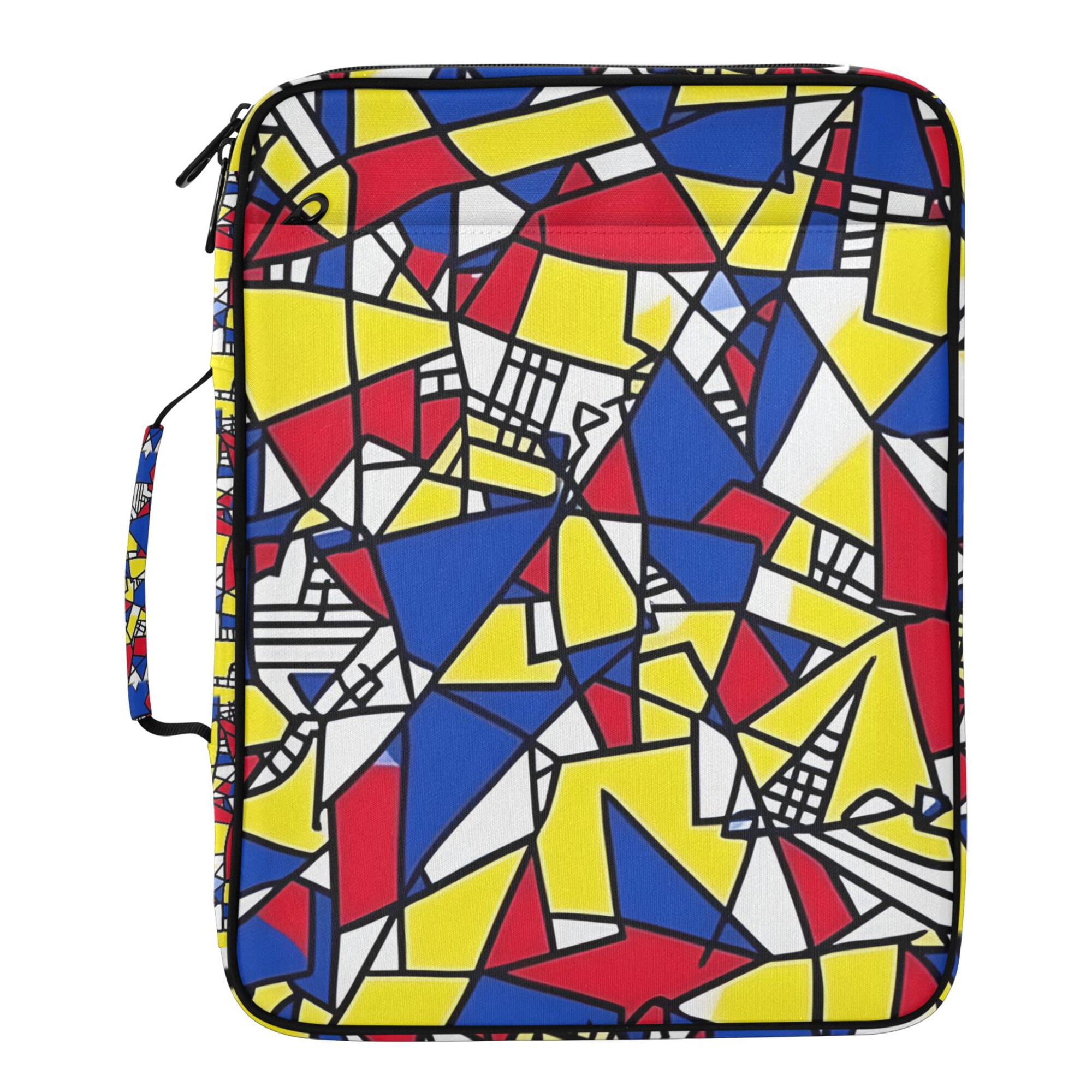 FORMRS Accordion File Folder A4 Size 7-Pocket Expanding Document Organizer Bag with 3 Ring Binder, Art Triangles