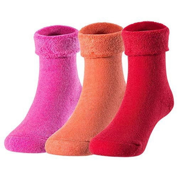 Lovely Annie 3 Pairs Pack Children Wool Socks Plain Color 6M-12M Rose, Orange, Red