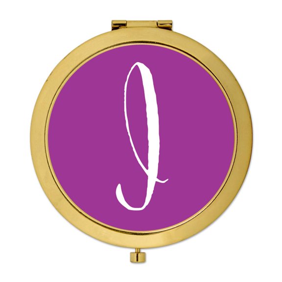 Koyal Wholesale Gold Compact Mirror Bridesmaid's Wedding Gift, Plum Purple, Monogram Letter I, 1-Pack