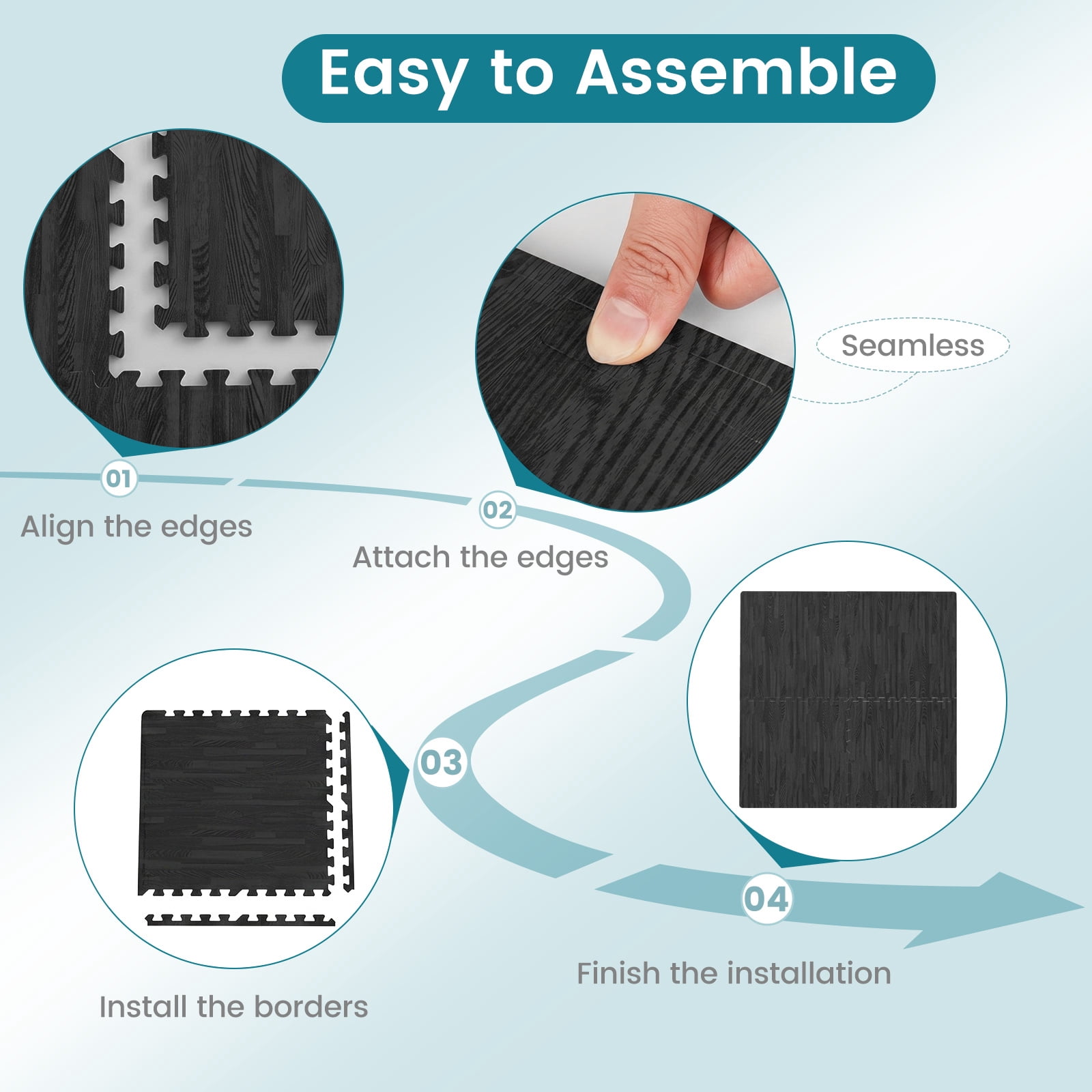 Gymax 100 Sq. Ft. Wood Grain Puzzle Mats 25-Pack EVA Foam Interlocking Floor Tiles Black