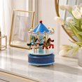 thumbnail image 4 of Musical Carousel Music Box with Blue Starry Canopy and Wooden Horses, 6 Inches, Blue, for Girls and Daughters, Tabletop Decoration and Cake Topper, 4 of 4