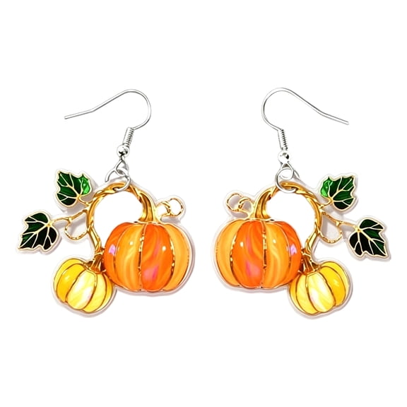 fuxzkrlz 1 Pair Pumpkin Acrylic Drop Earrings, 2D Fall Harvest Dangle Earrings for Women, Halloween Thanksgiving Jewelry with Sparkle, Farmhouse Style Gift