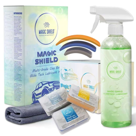 Magic Shield Clay Bar Triple Pack – 100g Light, Medium & Heavy Bars + GlideTech Lubricant Spray | Professional Auto Detailing, Deep Cleaning & Shine Restoration