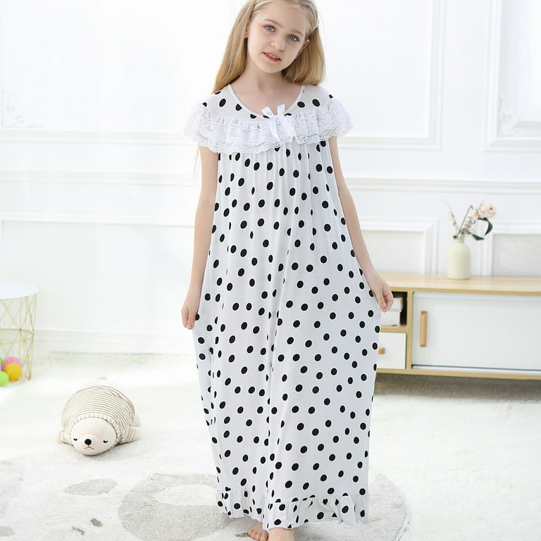 Little Girls Big Girls Lace Shoulder Crew Neck Long Sleepwear Soft Pajama Dress Nightgowns F836 Sizes 3T 10 Walmart