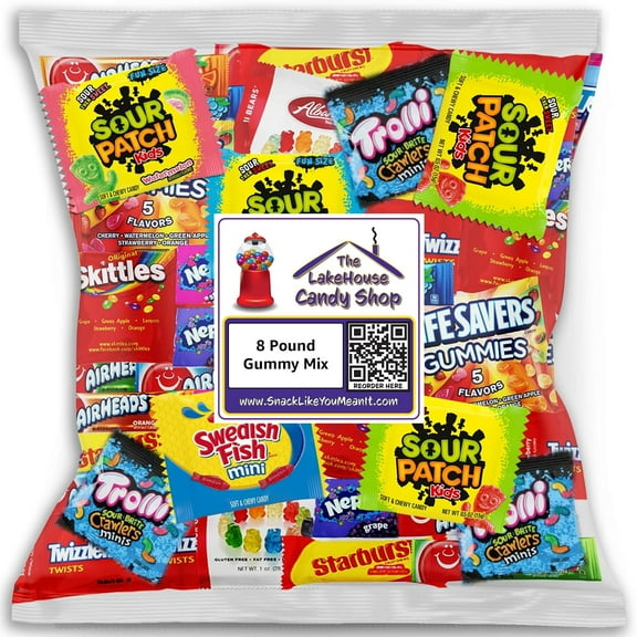 Sour Patch Kids Airheads Bulk Gummy Candy - 8 Pounds - Albanese Gummy Bears - Jolly Rancher Gummies - Skittles Bulk - Pinata Candy Variety Pack - Fun Size Assortment from The LakeHouse