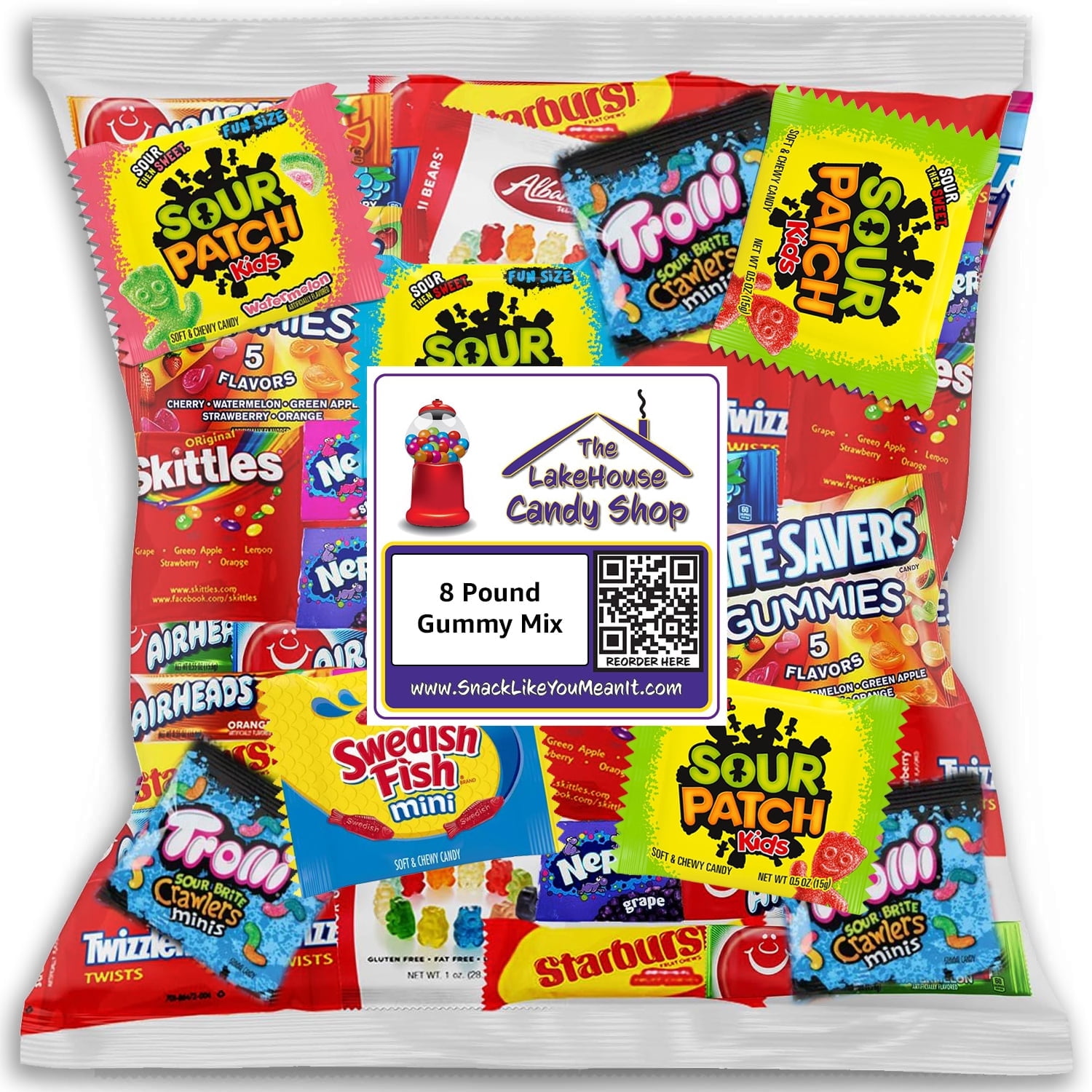 Sour Patch Kids Airheads Bulk Gummy Candy - 8 Pounds - Albanese Gummy Bears - Jolly Rancher Gummies - Skittles Bulk - Pinata Candy Variety Pack - Fun Size Assortment from The LakeHouse