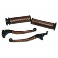 thumbnail image 2 of Fits Royal Enfield UCE Brown Leather covered 7/8" Handlebar Grip & Lever Set, 2 of 5