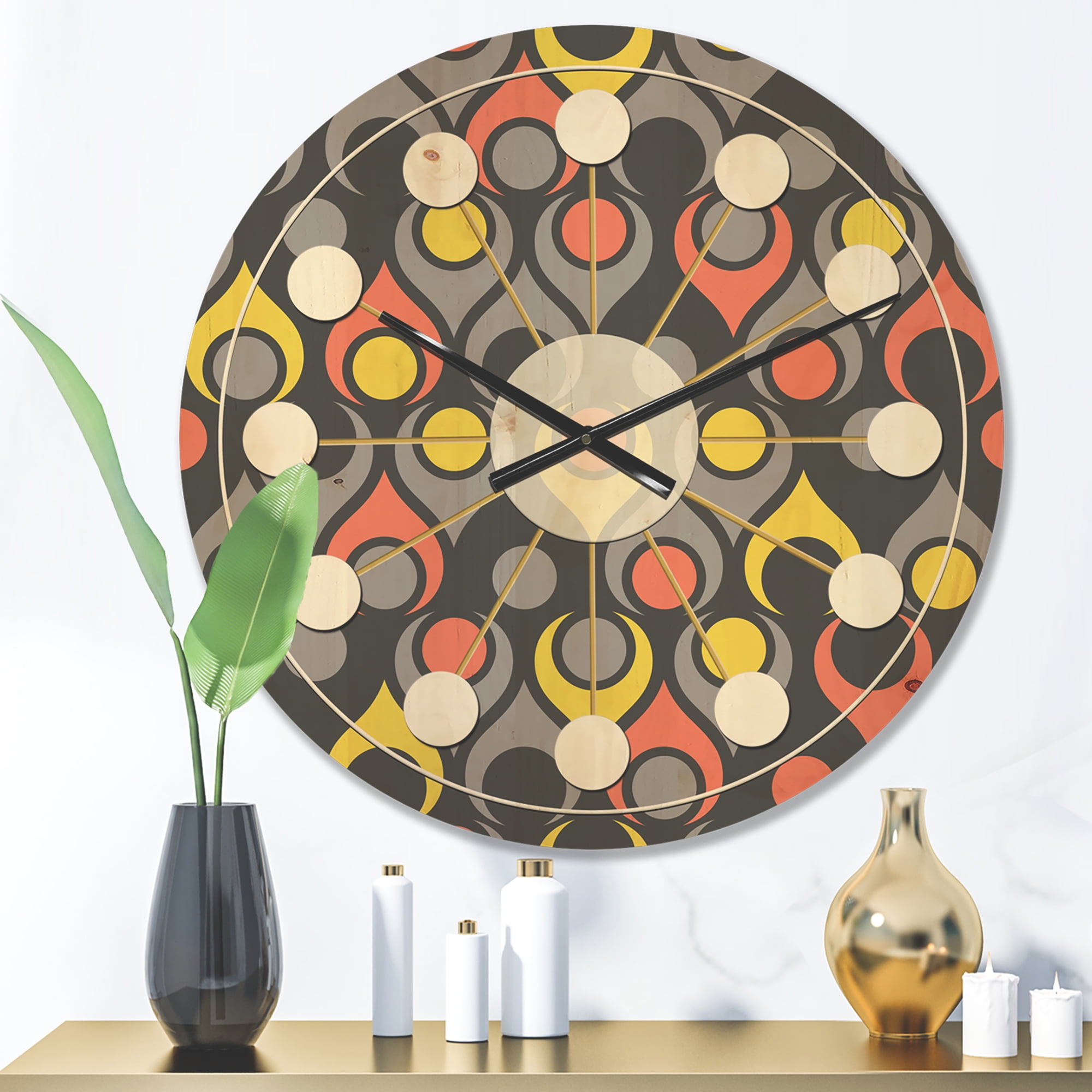 Designart 'Abstract Retro Drops I' Mid-Century Modern Wood Wall Clock