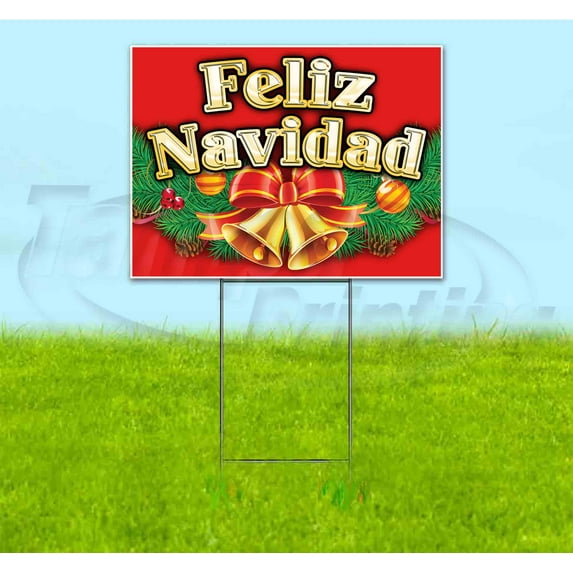 Feliz Navidad (18" x 24") Yard Sign, Includes Metal Step Stake