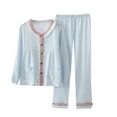 thumbnail image 3 of Diufon Womens Cotton Pajama Sets Round Neck Ruffle Button down Long Sleeve Tops Elastic Waist Pants, 3 of 3