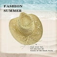 thumbnail image 5 of DEFNES Summer Sun Hat, Beach Straw Cowboy Hat for Women Wide Brim Cowgirl Fedora Western Theme Party,White, 5 of 6