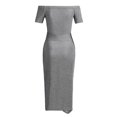 thumbnail image 5 of Wycnly Formal Dresses for Women Evening Party Prom Formal Off Shoulder Slit Ruched Bodycon Dresses One Line Neck Sleeveless Solid 2024 Summer Midi Dress Gray s, 5 of 6