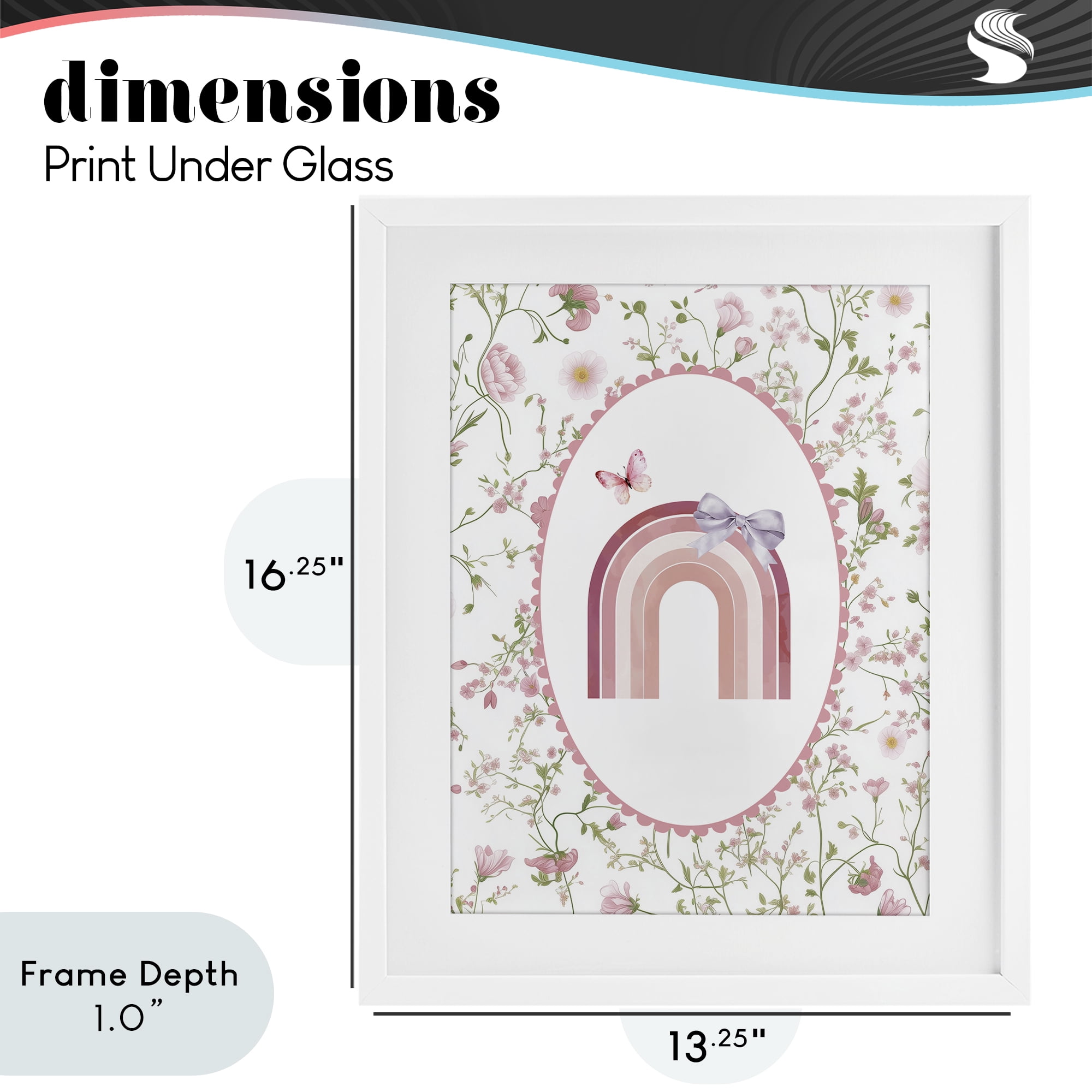 Stupell Industries Floral & Ribbon Rainbow White Framed Print Under Glass, design by Christine Simpson Art