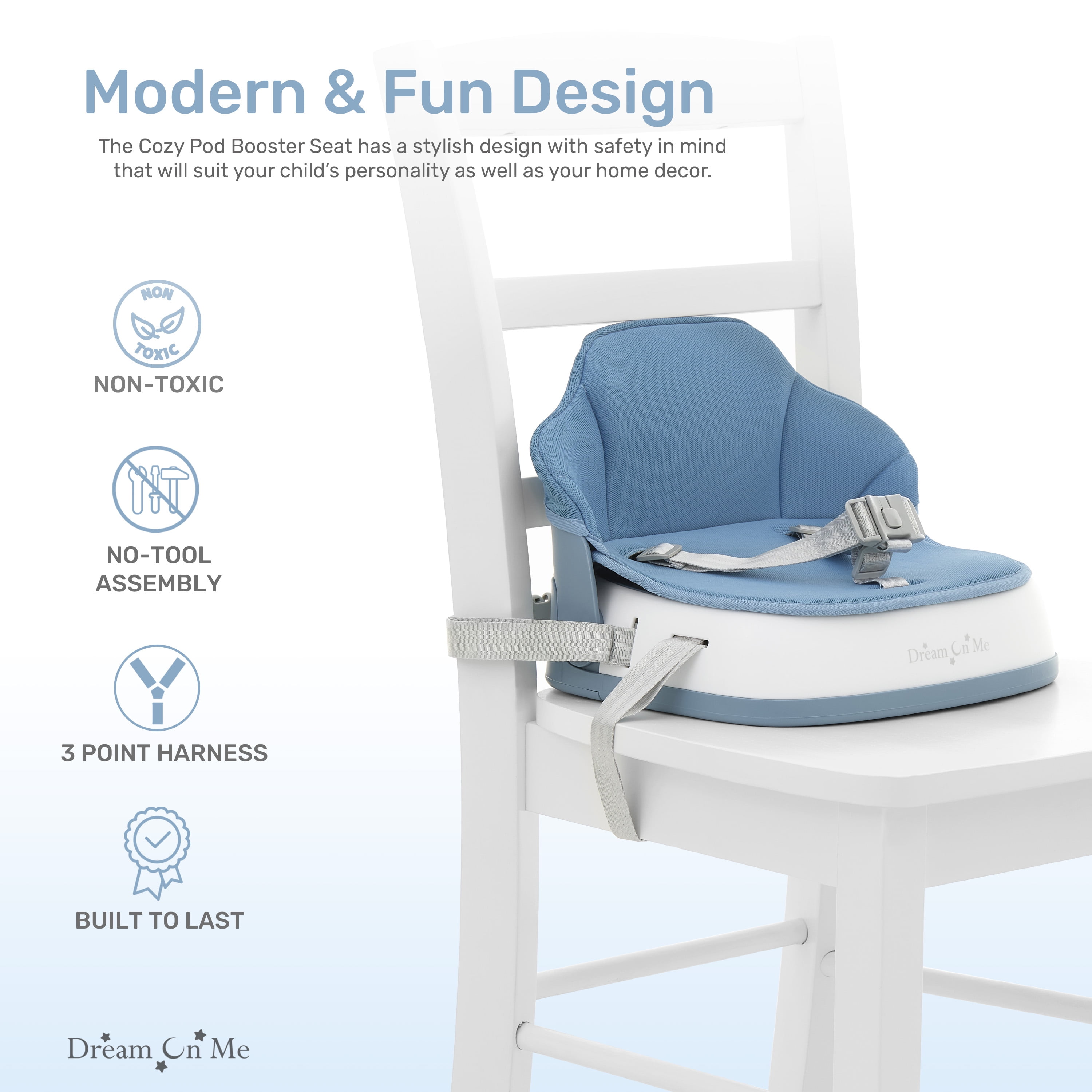 Dream On Me Cozy Pod Booster Seat with Removable Cover, Blue