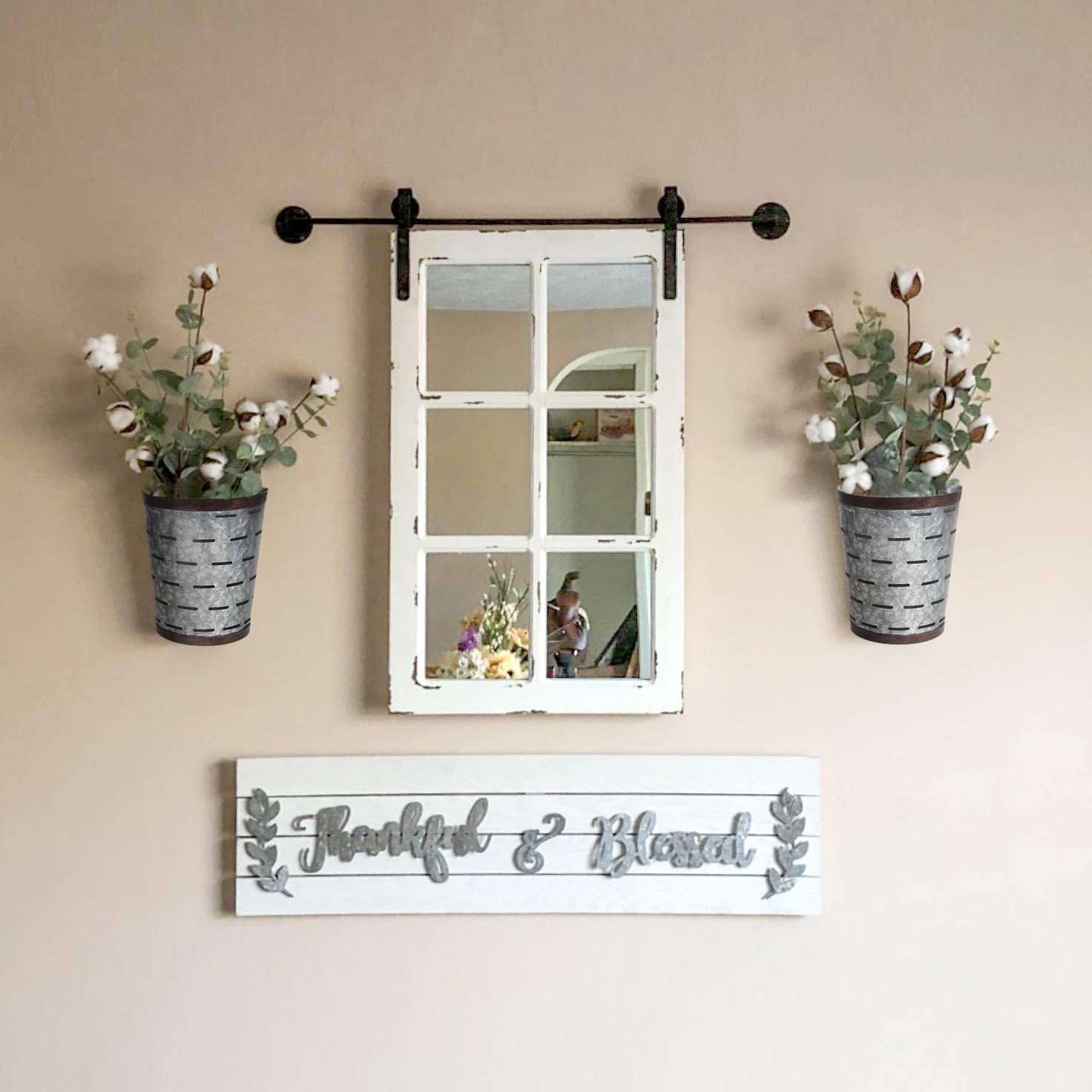 Vase Planters Galvanized Metal Wall Farmhouse Style Hanging Home Wall Decor