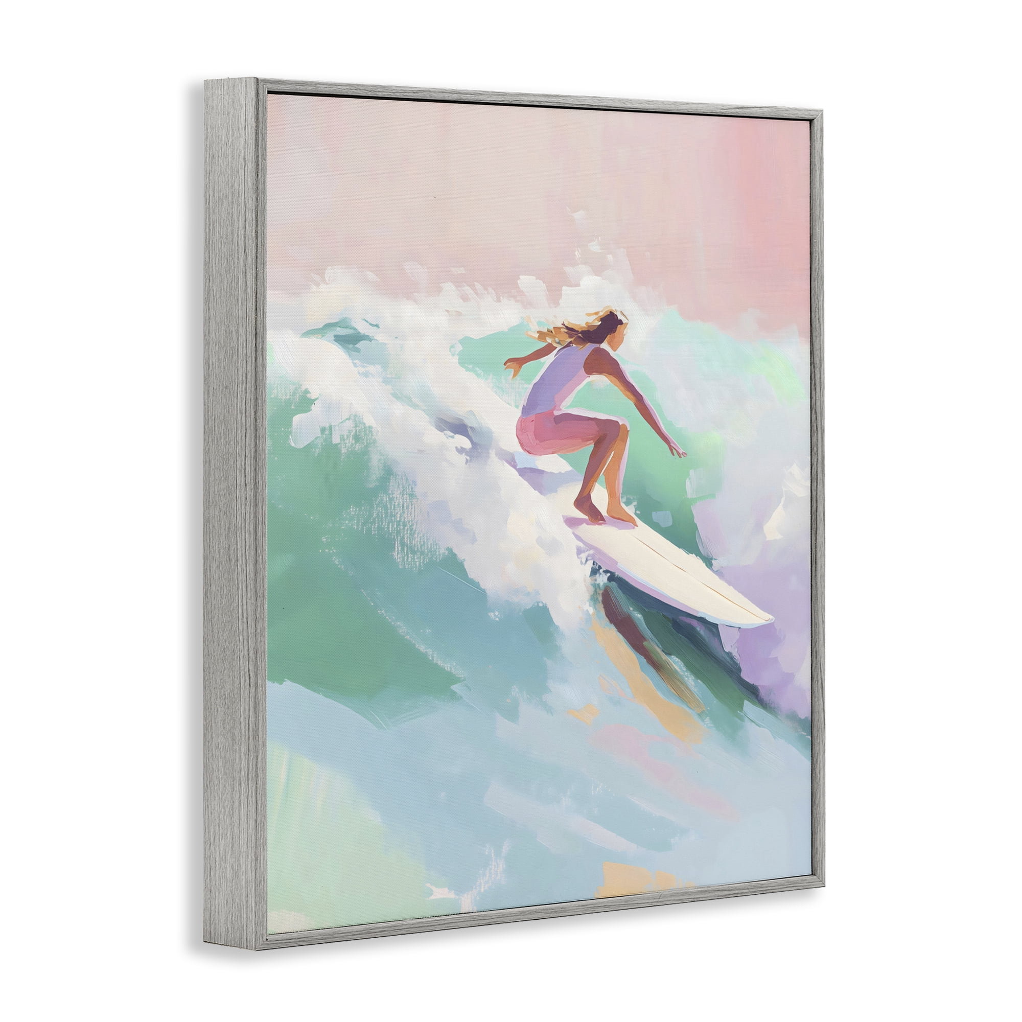 Stupell Industries Surfer Girl Riding Waves Gray Framed Giclee Art, design by The Prints Vibe