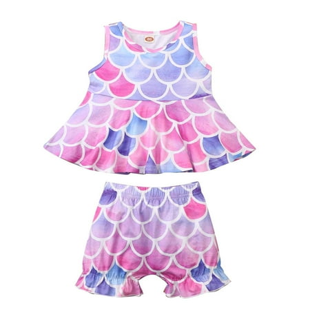 

Fesfesfes Toddler Girl Baby Summer Printing Short-sleeved Suit Top + Pants Suit