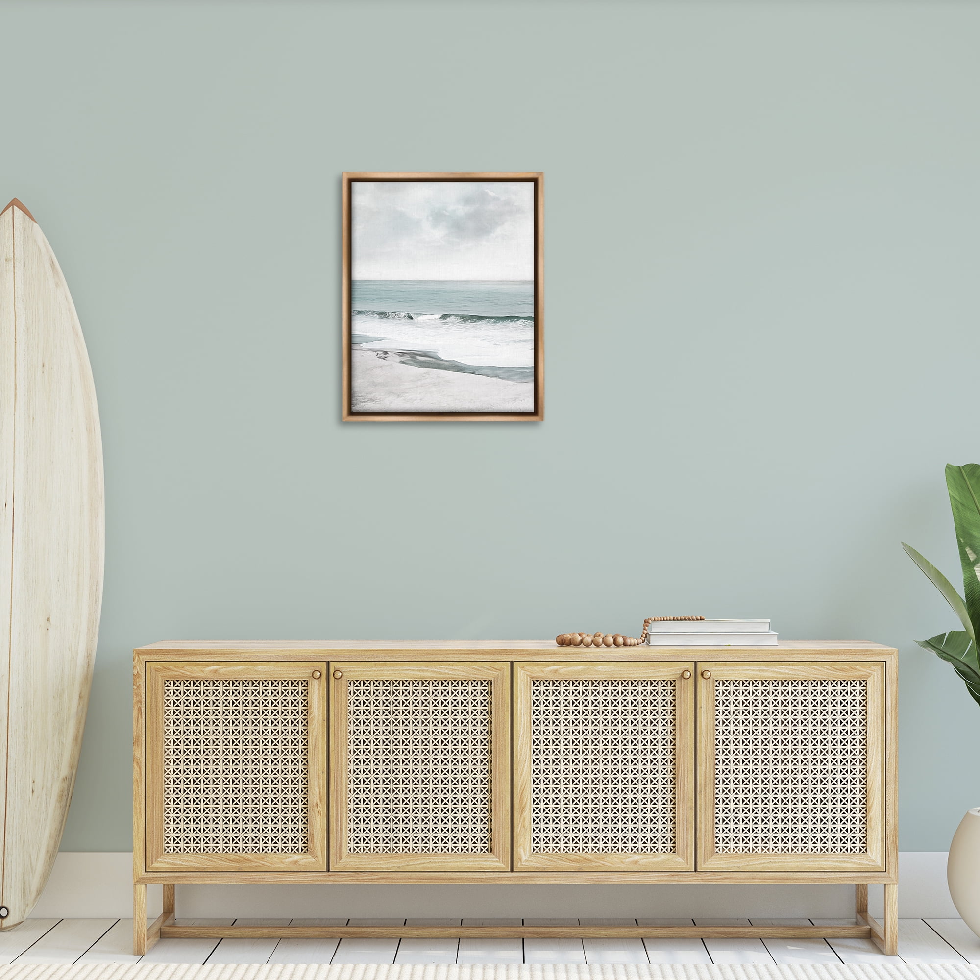 Stupell Industries Curling Ocean Waves Landscape Photography Brown Floater Framed Canvas Art Print Wall Art, 25 x 31