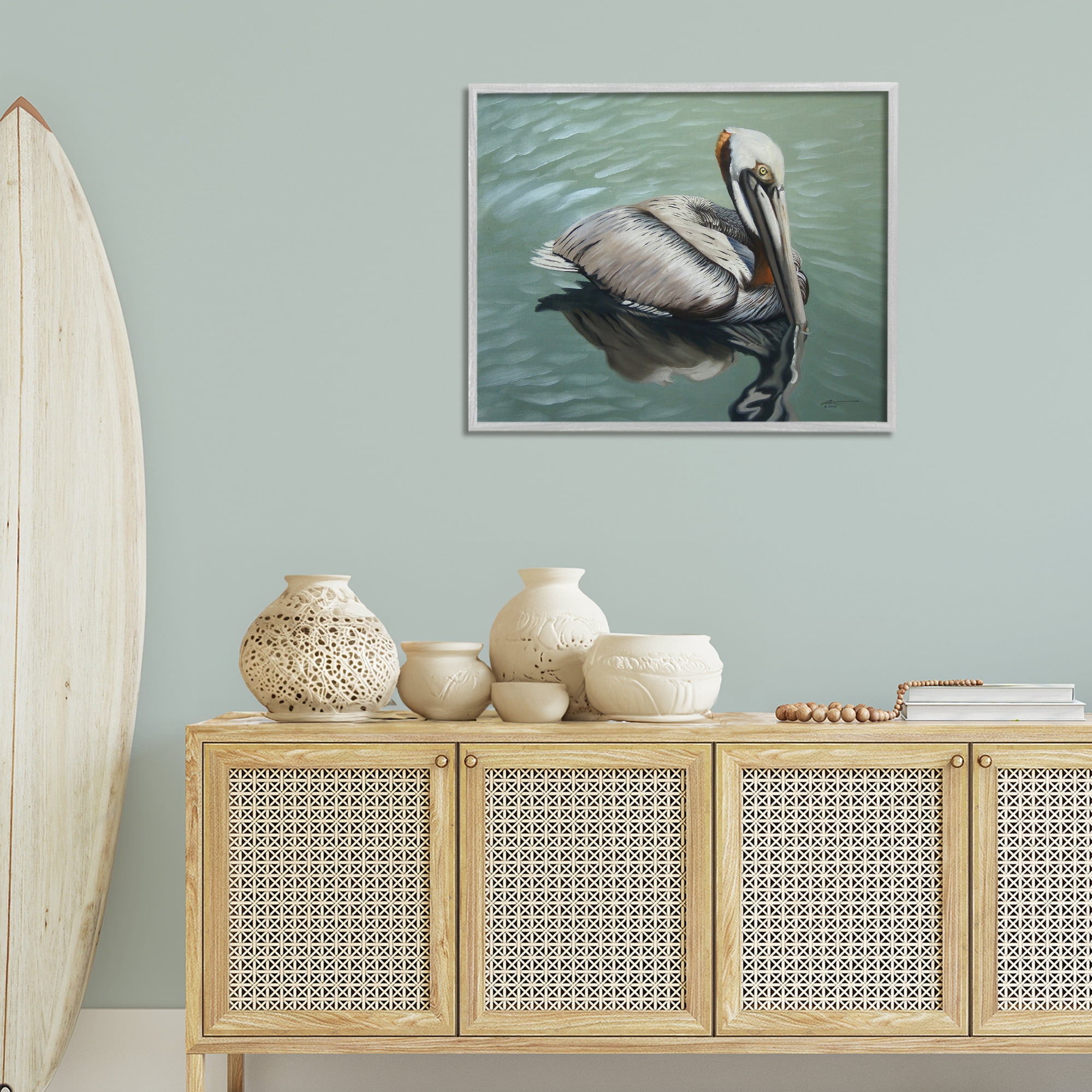 Stupell Industries Pelican Lake Reflection Animals & Insects Painting Gray Framed Art Print Wall Art, 30 x 24