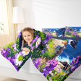 thumbnail image 3 of Castle Fairy Vibrant Anime Cliff Puffin Duo 7-Piece Twin Bedding,Purple Wildflower Seagull Ocean Scene Bedding Comforter Set,Violet Blue,Navy Blue Reversible, 3 of 7