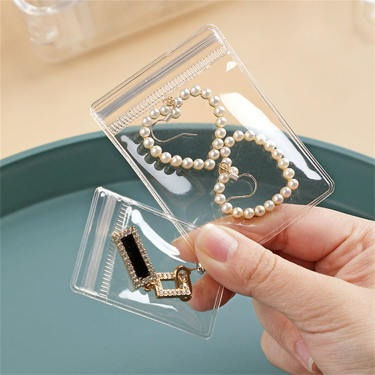 10 Pieces Jewelry Bag Self Seal Plastic Zipper Bag Clear PVC Rings
