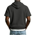 thumbnail image 5 of ZunFeo Mens Oversized Short Sleeve Hoodie Dark Gray Waffle Knit Quarter Zip Cotton Blend Top with Pocket,Size S, 5 of 7