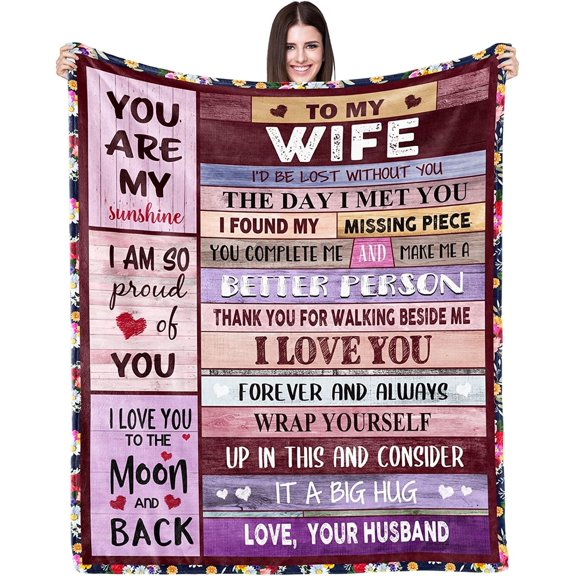 Blanket for Wife 60''x 80" to My Wife Throw Blanket I Love You Super Soft Throw Blankets Gift for Birthday, Mothers Day, Valentines Day,Christmas,Anniversary
