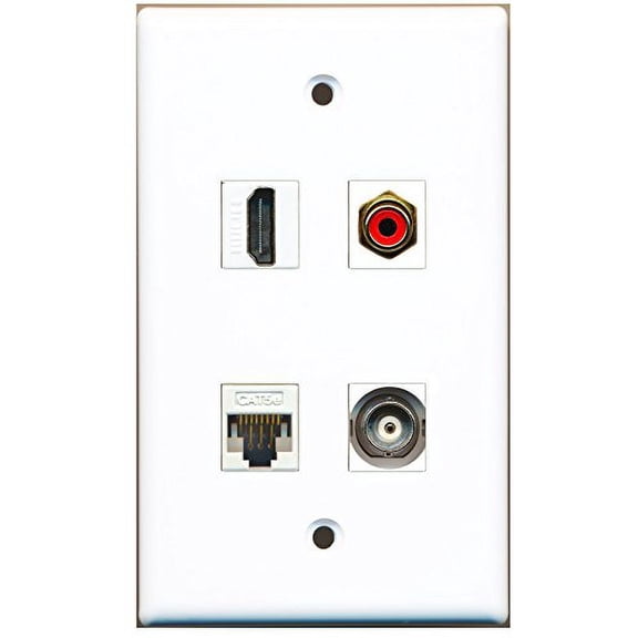 RiteAV - 1 Port HDMI 1 Port RCA Red 1 Port BNC 1 Port Cat5e Ethernet White Wall Plate