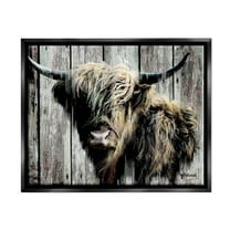 Stupell Industries Rustic Cattle Portrait Animals & Insects Painting Black Floater Framed Canvas Art Print Wall Art, 21 x 17