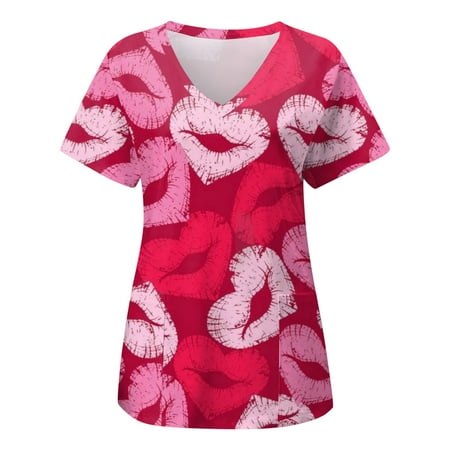 

TAIAOJING Women Scrubs Top Workwear Casual Print Short Sleeve Pocket Clothes T Shirt Top