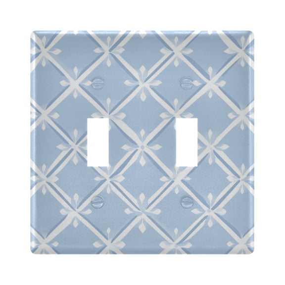 Light Blue Twill Checkerboard Light Switch Cover Electrical Outlet Cover Replaceable Wall Plates 2-Gang
