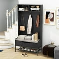 thumbnail image 4 of Costway 69" Tall Hall Tree with Seat Cushion Open Compartments Hooks Lift-top Storage Black, 4 of 10