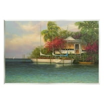 Tropical Boats Waterfront Scenery Landscape Painting Unframed Art Print Wall Art