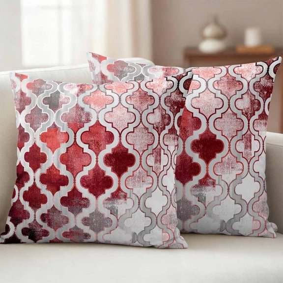 Pack of 2 Outdoor Pillow Covers,Waterproof Red Morocco Throw Pillow Covers,Rustic Country Smear Street Mottled Art Decorative Pillowcases Cushion Covers for Couch Pillow Sham Protector 24x24 Inch