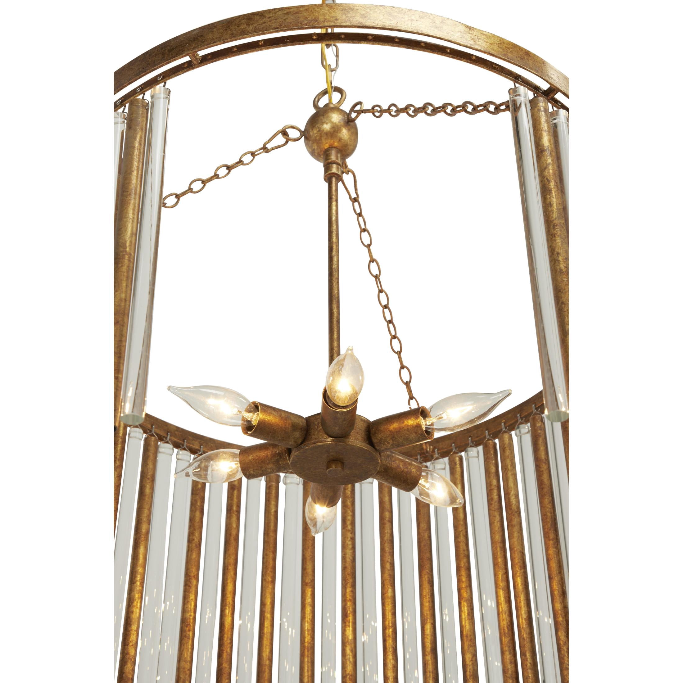 DecMode 22" x 25" Brass Metal Crystal Rod Embellished 6 Light Chandelier with Link Style Chain, 1-Piece