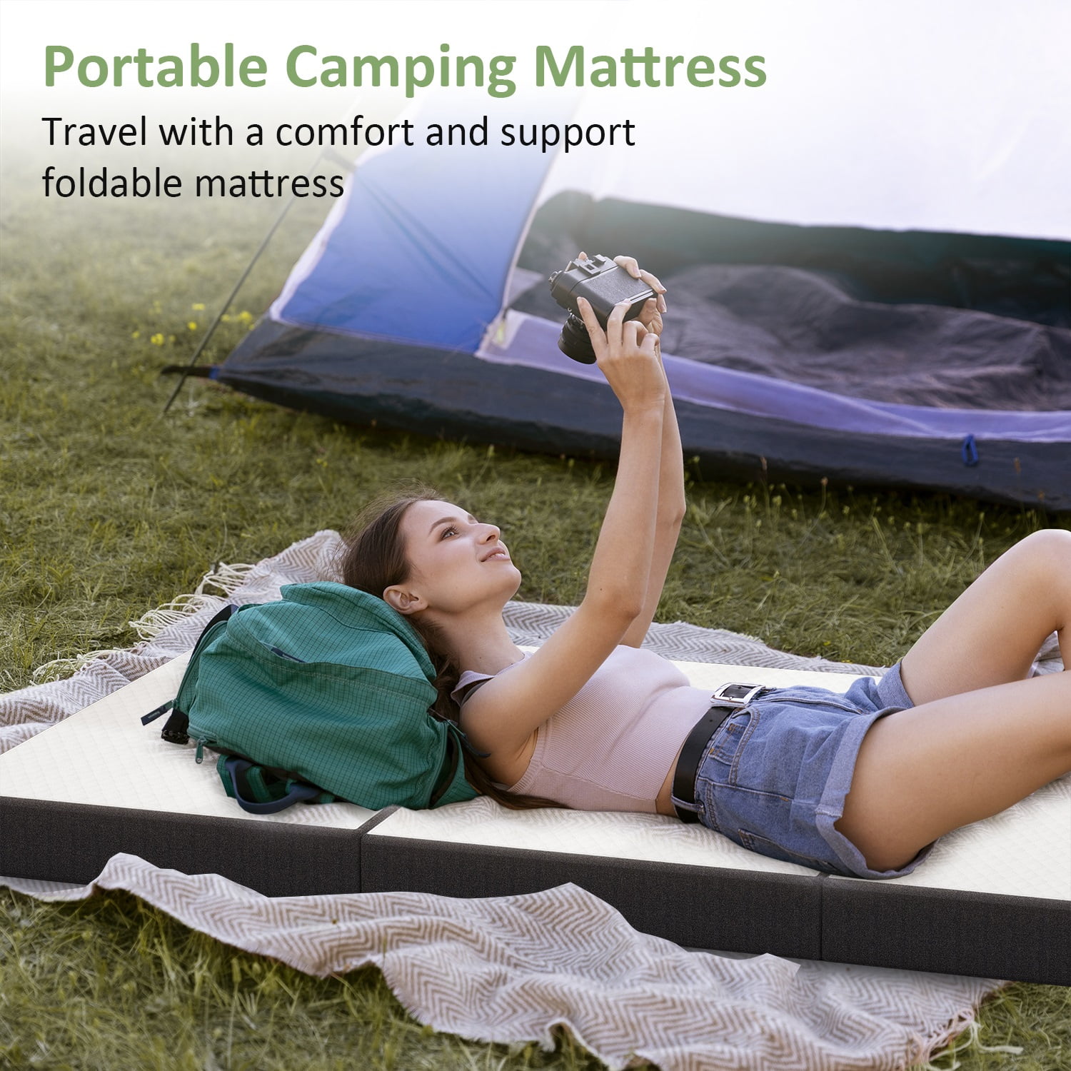 4 inch Foldable Memory Foam Mattress Full Size, CertiPUR-US Certified - Tri-Fold Design with Removable Cover