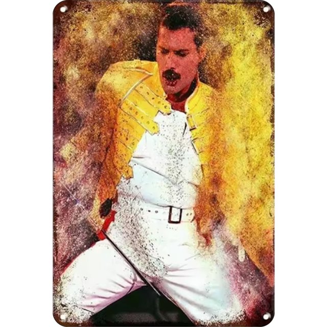 Placa Metal Vintage Freddie Mercury Rectangular Pintura Hierro Pared 30x40 Cm Rojo