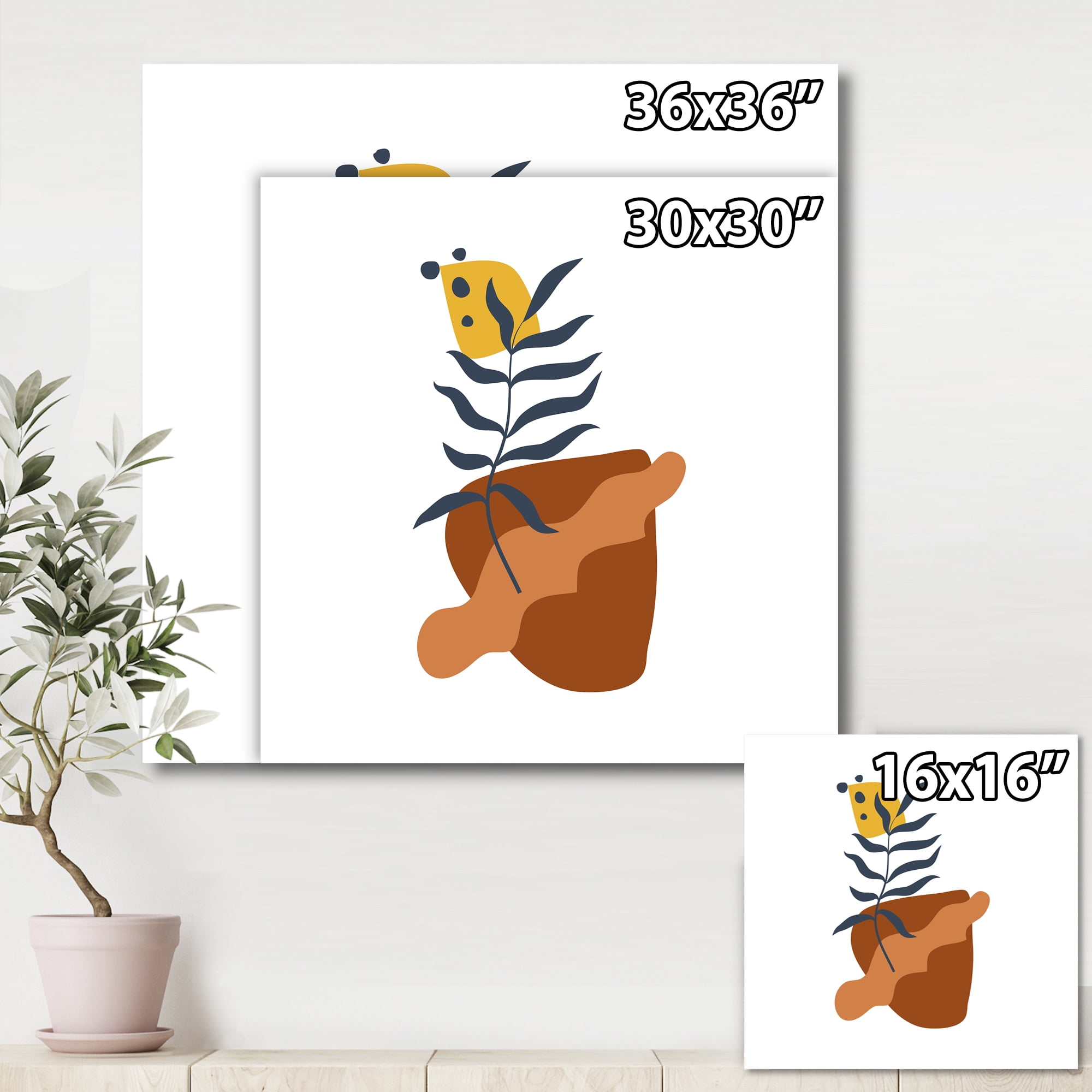 Designart ' Abstract Flowers Plants With Elementary Shapes VI ' Modern Canvas Wall Art Print