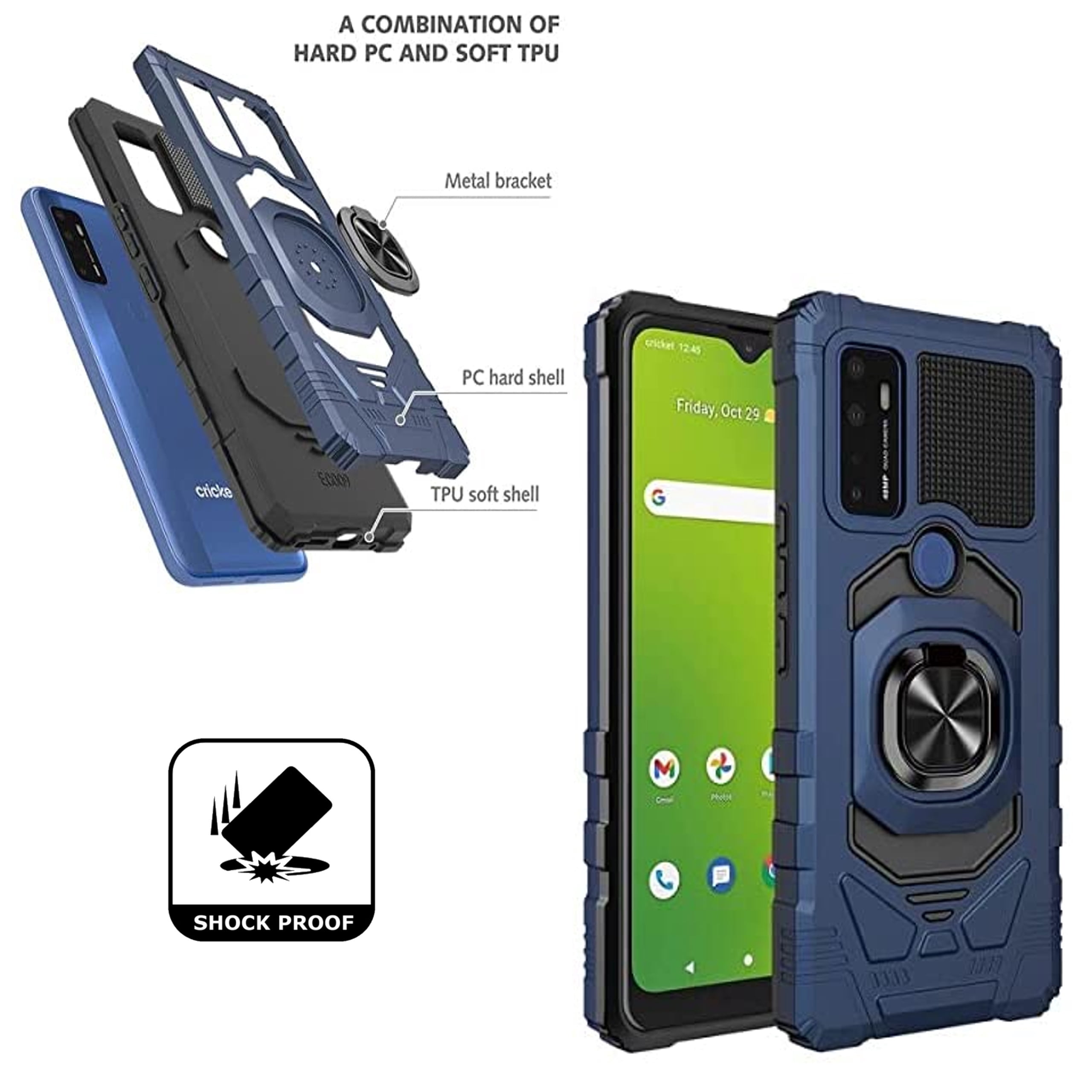 For BLU View 5 2024 Case Hybrid Magnetic Car Mount Ring Kickstand Stand Holder Full-Body Armor Hard Protective [Military Grade] Phone Cover - Blue