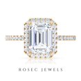 thumbnail image 3 of Statement Emerald Cut Moissanite Halo Engagement Ring - 7X9 mm (3.75 CT), 14K Yellow Gold, US 10.00, 3 of 8