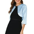 thumbnail image 4 of MODA NOVA Junior's Satin Cardigan Elegant 3/4 Sleeve Solid Bolero Shrug Tops Light Blue XL, 4 of 6