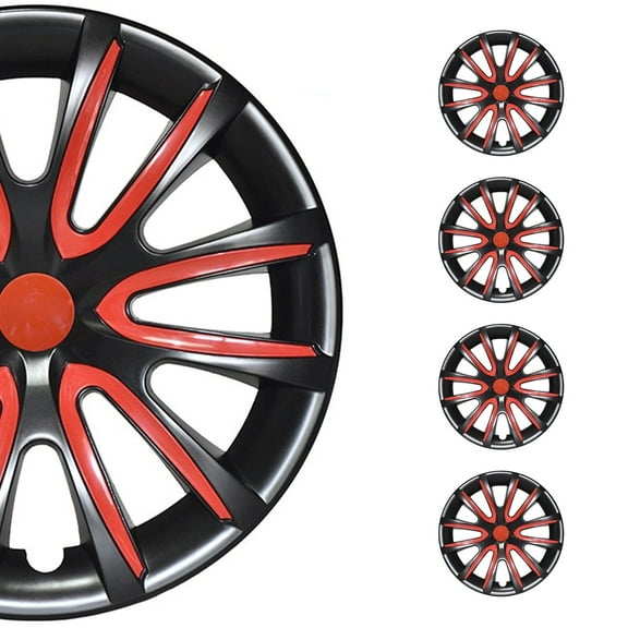 OMAC 16" Wheel Covers Hubcaps for VW Jetta Black Red Gloss