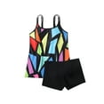 thumbnail image 3 of 2Pcs Swimsuit for Women Tankini Set Swimwear Shirt + Shorts Rainbow/Geometry/Butterfly Print Swimming Tops Trousers Suit, 3 of 6
