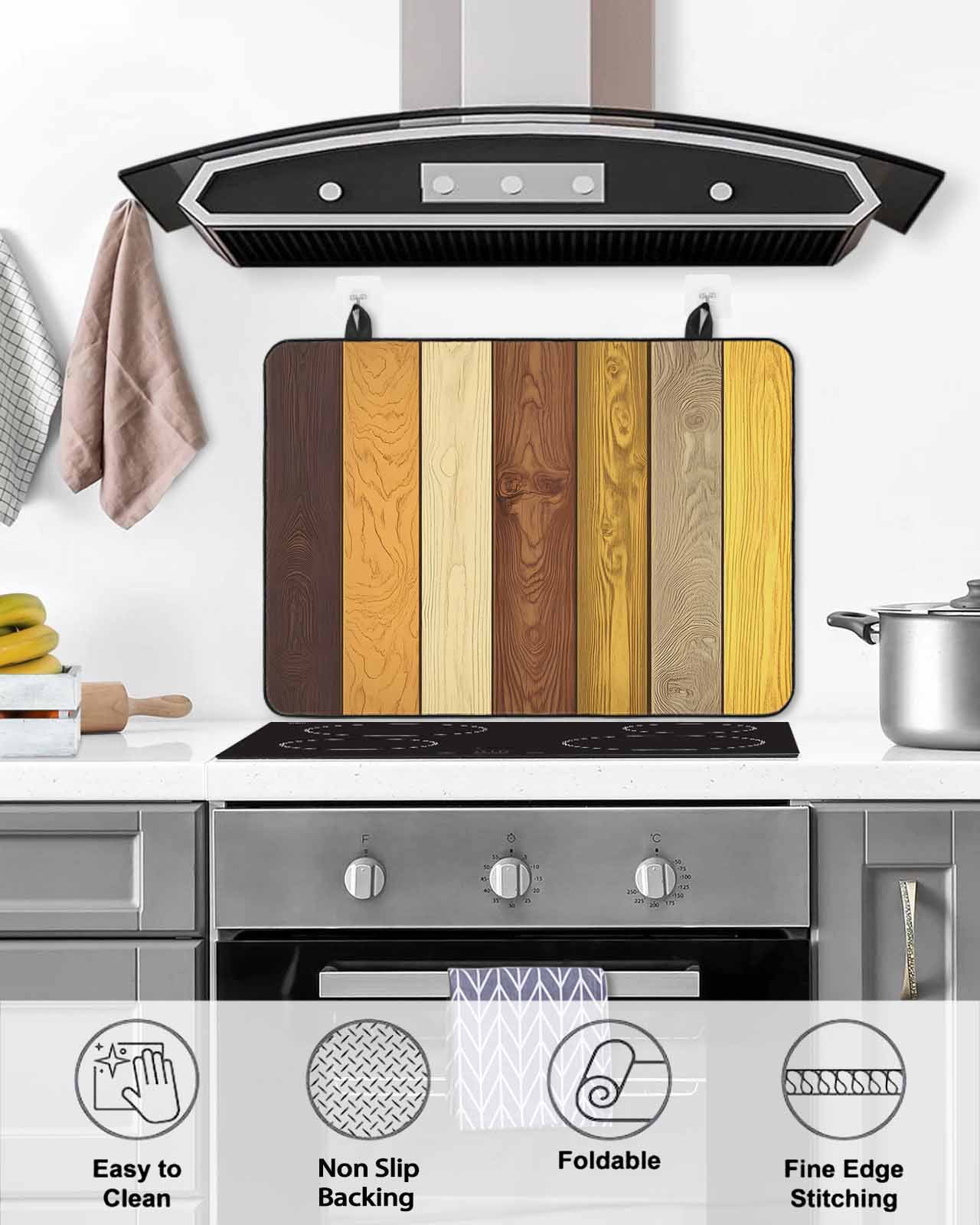 nqOlkjepod Large Induction Cooktop Protector Mat 24"x21", Farmhouse Yellow Brown Stove Top Covers for Electric Stove, Retro Vintage Wood Decorative Stove Burner Cover Mats, Glass Top Stove Cover