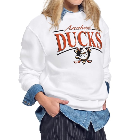 Women's Starter White Anaheim Ducks Arch Stripe Fleece Sweatshirt