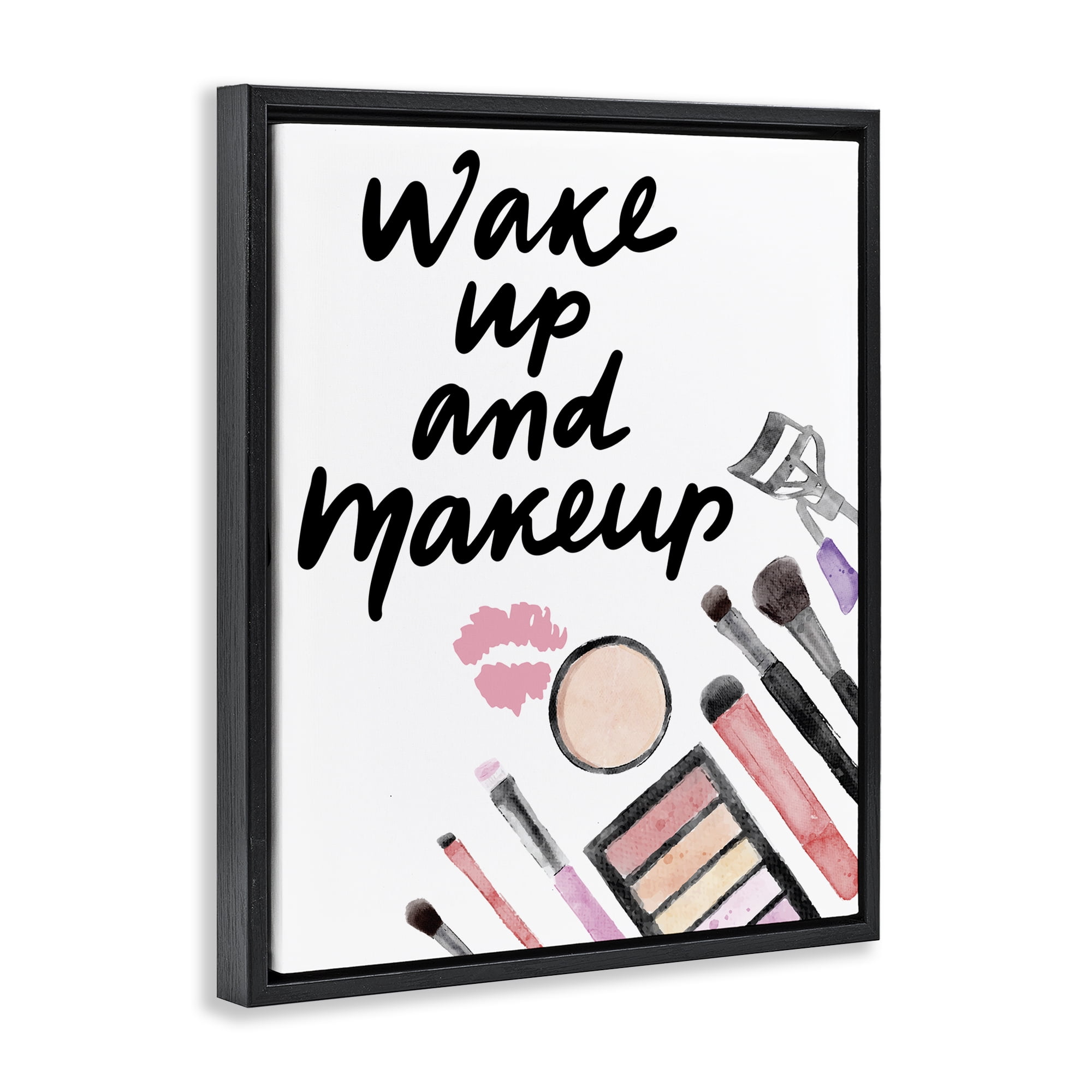 Stupell Industries Wake Up & Makeup Black Framed Floater Canvas Wall Art, design by Jesse Keith