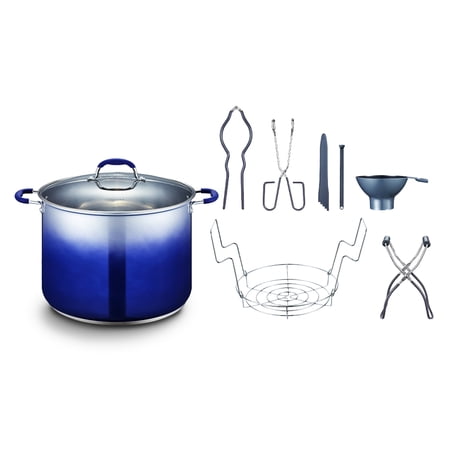 CONCORD 20 Quart Stainless Steel Canning Pot Set. Includes Canning Rack Tongs Jar Lifter Funnel Wrench Lid Lifter Mixer/Measurer. (Cobalt)