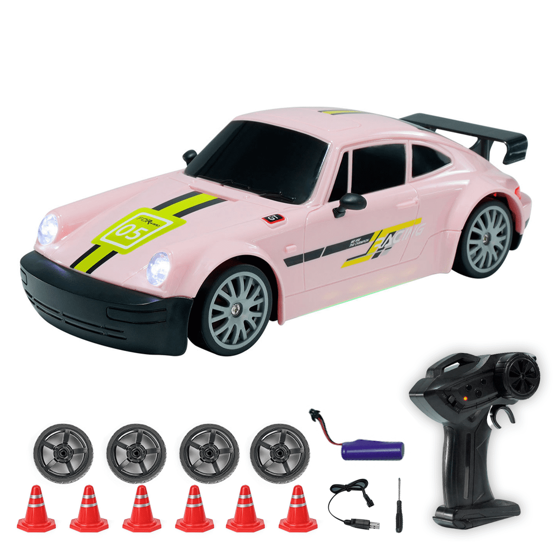 FQD15 1:20 Scale High-Speed Remote Control Drift Car, 2.4G 4WD Alloy RC Racing Car with Cool LED Lights for Teens and Adults