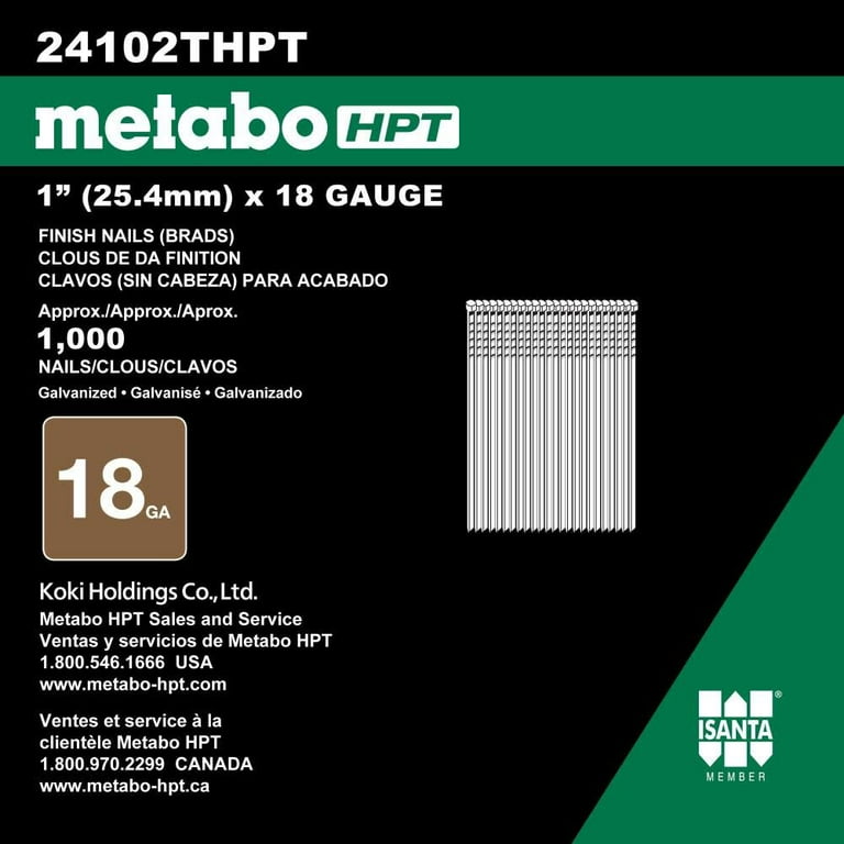 Metabo HPT 18 Ga. X 1 in. L Electro Galvanized Steel Brad Nails 1000 pk 0.5 lb